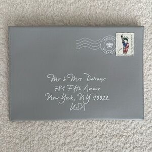 NEW WITH BOX Delvaux gray leather envelope style clutch